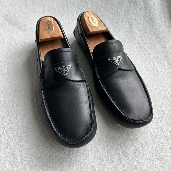 Prada Other - Men’s Prada Triangle Logo Slip On Loafers black leather Sz 10 US 11 - Italy made